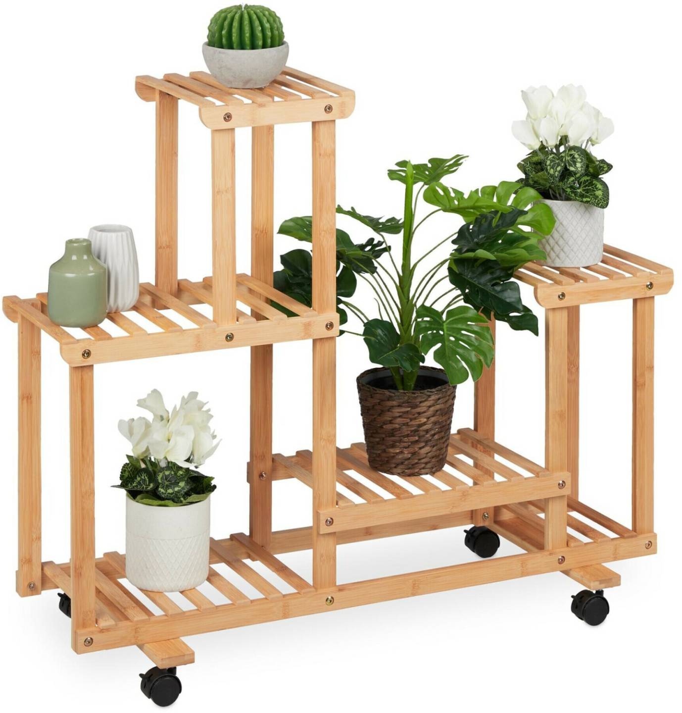 Porta piante Relaxdays Bamboo plant shelf (10037578)