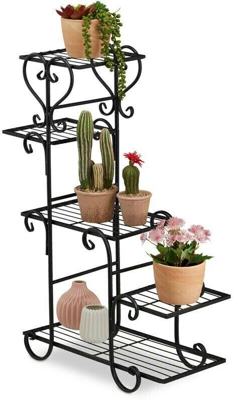 Relaxdays 5-tier metal plant shelf Black Porta piante